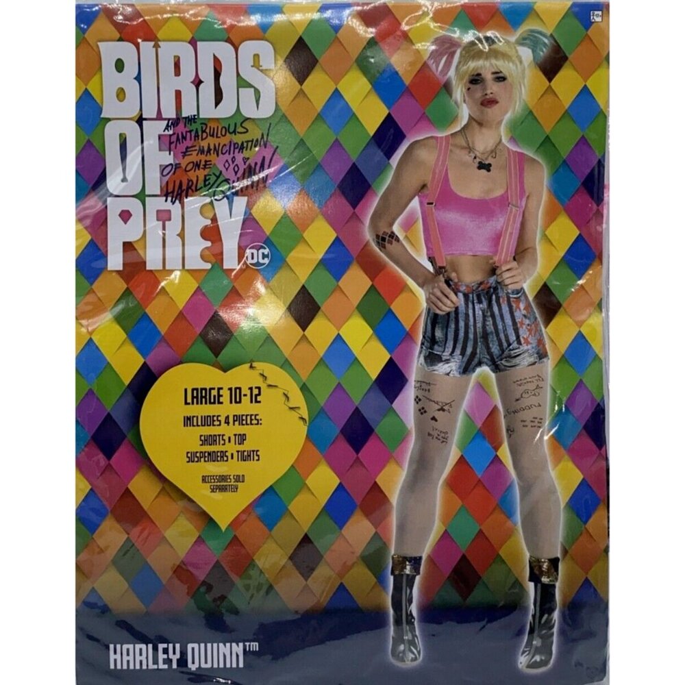 Harley Quinn Birds Of Prey 4 Piece Halloween Cosplay Costume Adult Large 10-12